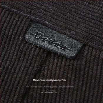 Corduroy ανδρικά παντελόνια σε business casual στυλ, φθινοπωρινά/χειμερινά, υψηλή μέση, ευθεία γραμμή, φερμουάρ