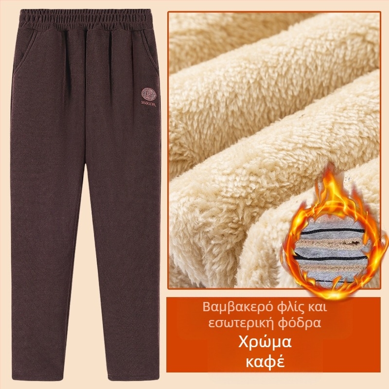 Γυναικείοι χειμερινοί παντελόνες με χαλαρή εφαρμογή από πολυεστέρα, παχιές και ζεστές με κέντημα, casual/basic στυλ, Χειμώνας 2025