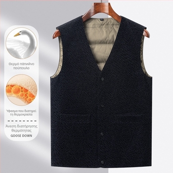 Ανδρικό χειμερινό γιλέκο με πλήρωση από πούπουλα πάπιας 91-95%, παχιά μόνωση, V-λαιμός, εμπρός φερμουάρ, μπροστινές τσέπες