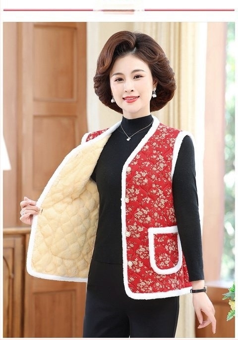 Γυναικείο γιλέκο χωρίς μανίκια με γέμισμα από βαμβάκι και επένδυση φλίς, μοτίβο λουλουδιών, ύφασμα πολυεστέρα, V-λαιμός