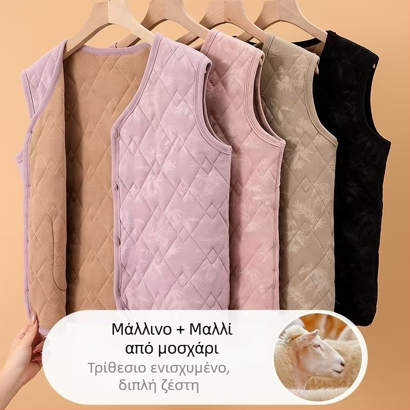 Γυναικεία γιλέκο με κινεζικό στιλ για τον χειμώνα 2025, γερμανικός φλις, 80–90% πολυεστέρας, λογοτεχνικό ρετρό ύφος.