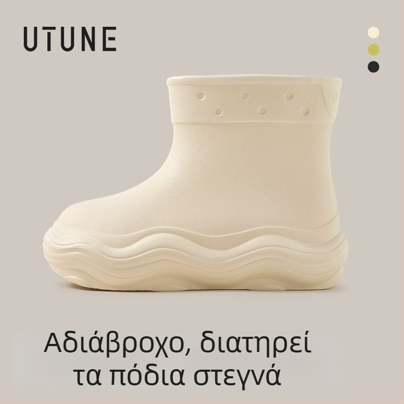 Γυναικείες αδιάβροχες μπότες βροχής για όλες τις εποχές, EVA επάνω μέρος, μεσαίου ύψους shaft, αντιολισθητική μαλακή EVA σόλα, αύξηση ύψους 3–5 εκ