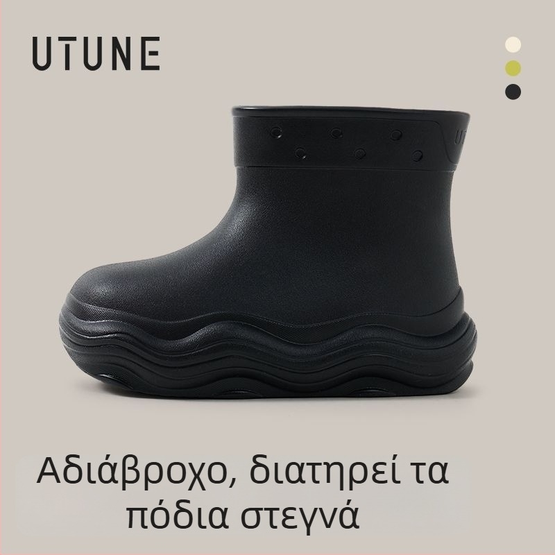 Γυναικείες αδιάβροχες μπότες βροχής για όλες τις εποχές, EVA επάνω μέρος, μεσαίου ύψους shaft, αντιολισθητική μαλακή EVA σόλα, αύξηση ύψους 3–5 εκ