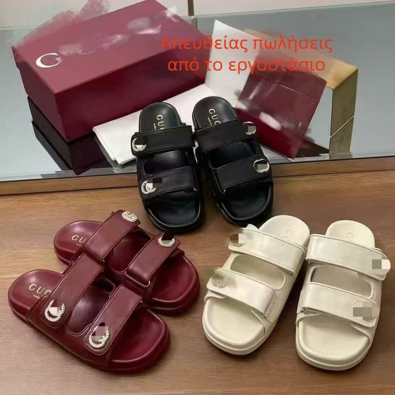 Γυναικεία σανδάλια παραλίας με Velcro κλείσιμο, στρογγυλή μύτη, σόλα από καουτσούκ, άνω μέρος από δέρμα βοδινού πρώτης στρώσης, επένδυση από δέρμα προβάτου