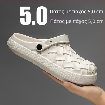 Ανδρικά σανδάλια με λαστιχένια σόλα, στρογγυλή μύτη, χαμηλό τακούνι, casual σχέδιο με κλειστή μύτη