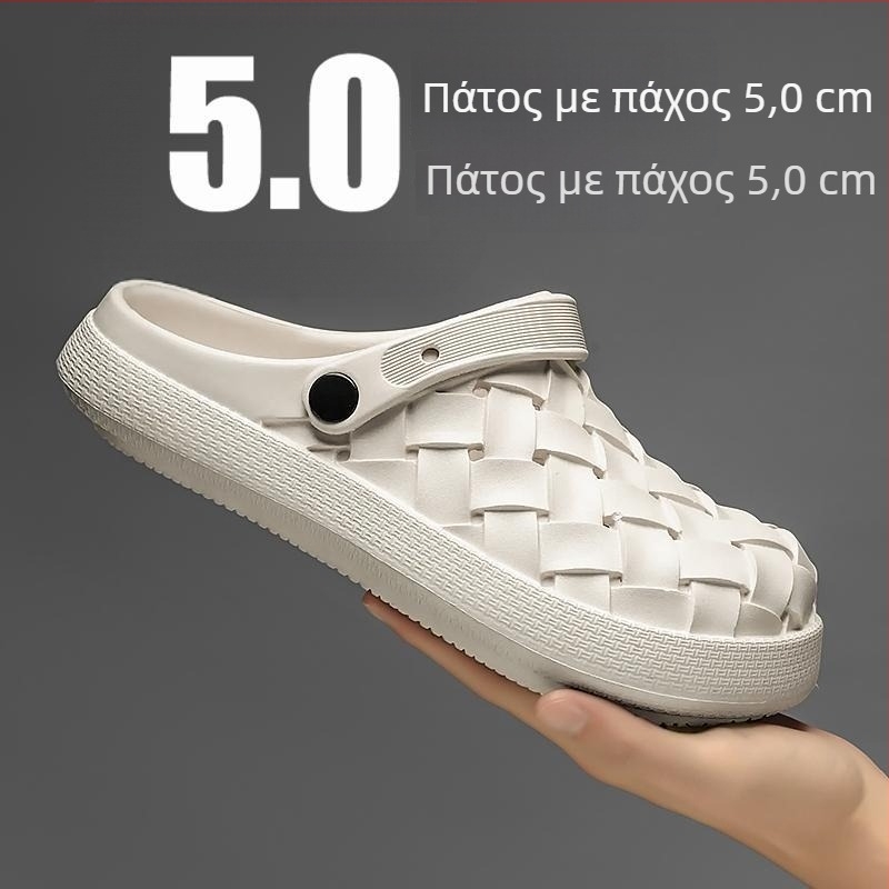 Ανδρικά σανδάλια με λαστιχένια σόλα, στρογγυλή μύτη, χαμηλό τακούνι, casual σχέδιο με κλειστή μύτη