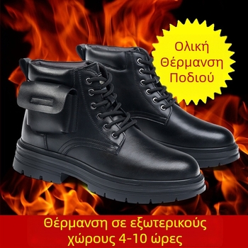 Ανδρικά δερμάτινα μποτάκια χιονιού – διπλό δερμάτινο επάνω μέρος, μαλλί εσωτερικά, αντιολισθητική καουτσούκ σόλα, ύψος τακουνιού 3-5 cm, casual στυλ