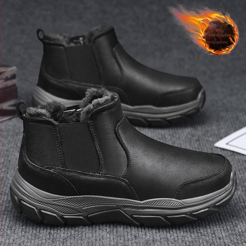 Ανδρικά μποτάκια χιονιού, Slip-On, ζεστά με επένδυση από τεχνητή γούνα, επάνω μέρος από μικροϊνές, ανθεκτική καουουκ σόλα