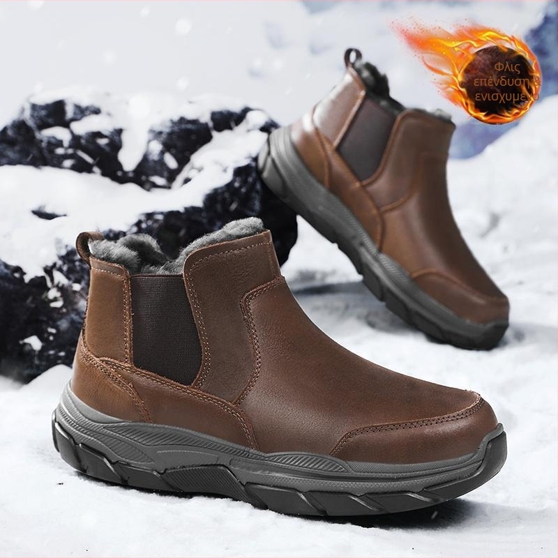 Ανδρικά μποτάκια χιονιού, Slip-On, ζεστά με επένδυση από τεχνητή γούνα, επάνω μέρος από μικροϊνές, ανθεκτική καουουκ σόλα