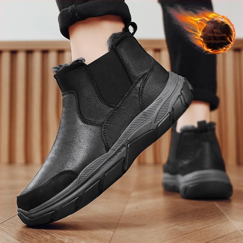 Ανδρικά μποτάκια χιονιού, Slip-On, ζεστά με επένδυση από τεχνητή γούνα, επάνω μέρος από μικροϊνές, ανθεκτική καουουκ σόλα