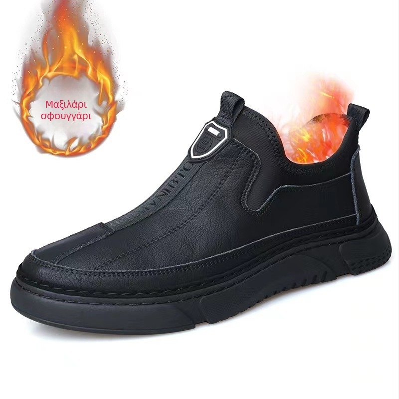 Αναπαυτικά δερμάτινα παπούτσια casual lazy, με γνήσιο δέρμα στην επάνω επιφάνεια, στρογγυλή μύτη, χαμηλό τακούνι, διαπνέουσα υφασμάτινη επένδυση, καουτσούκ σόλα