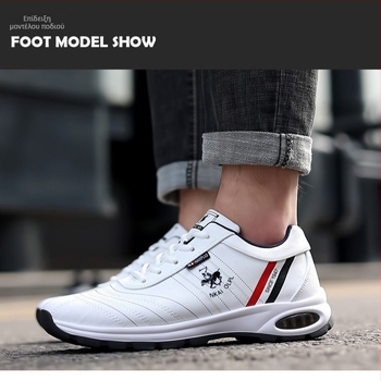 Ανδρικά casual sneakers από PU δέρμα, με απορρόφηση κραδασμών, κορδόνια, διαπνοή με διχτυωτή επένδυση, χαμηλό κόψιμο