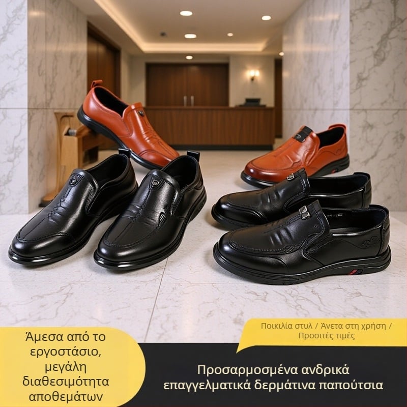 Ανδρικά δερμάτινα παπούτσια, γνήσιο δέρμα πρώτης στρώσης βοδινού, επένδυση από δέρμα χοίρου πρώτης στρώσης, καουτσούκ σόλα, στρογγυλό δάχτυλο, χαμηλό πάνω μέρος, μινιμαλιστικό στυλ
