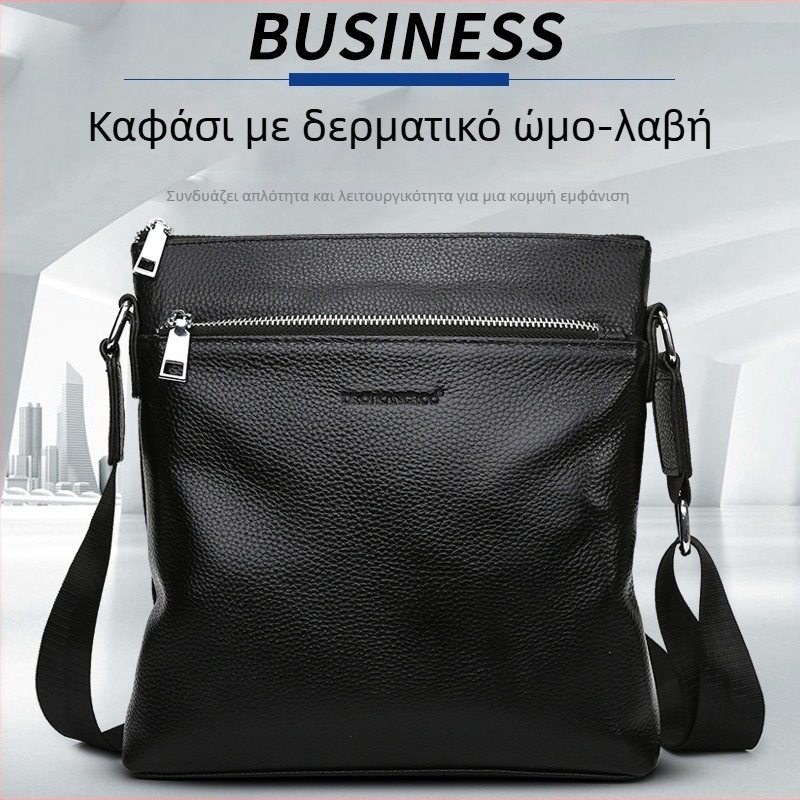 DROIKANGAROO Ανδρική Τσάντα Ώμου — Δέρμα, Ανώτερου Ποιότητας Δέρμα Αγελάδας, Μοντέλο 66281, Στυλ Επιχειρηματικής Μετακίνησης