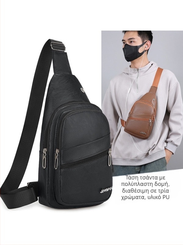 Ανδρική συμπαγής crossbody τσάντα, PU υλικό, κλείσιμο με φερμουάρ, επένδυση Oxford, κρυφή τσέπη με φερμουάρ, εσωτερική τσέπη