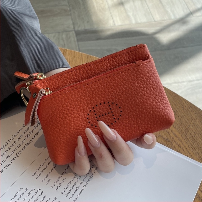 Γυναικεία θήκη για κέρματα από γνήσιο δέρμα πρώτης στρώσης, επένδυση πολυεστέρα, λειτουργία επέκτασης