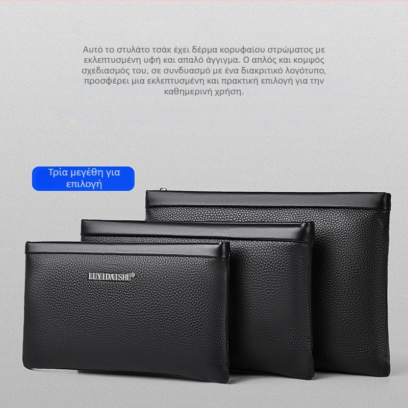 Ανδρική clutch τσάντα από δέρμα πρώτου στρώματος βοδινού, γνήσιο δέρμα, επιχειρηματικό στυλ ελίτ