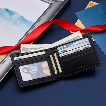 Ανδρικό πορτοφόλι από γνήσιο δέρμα – μικρό στυλ, πρώτο στρώμα βοδινού δέρματος, δύο πτυχώσεις, αντι-κλοπή, επένδυση πολυεστέρα (Γνήσιο δέρμα; Πρώτο στρώμα βοδινού δέρματος; Δύο πτυχώσεις; Πολυεστέρα επένδυση; Αντι-κλοπή)