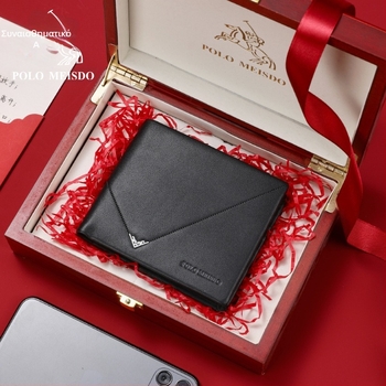 Ανδρικό πορτοφόλι για κάρτες από γνήσιο δέρμα, πρώτο στρώμα βοδινού δέρματος, επιχειρηματικό στυλ, πολυεστερική επένδυση, καλοκαίρι 2025