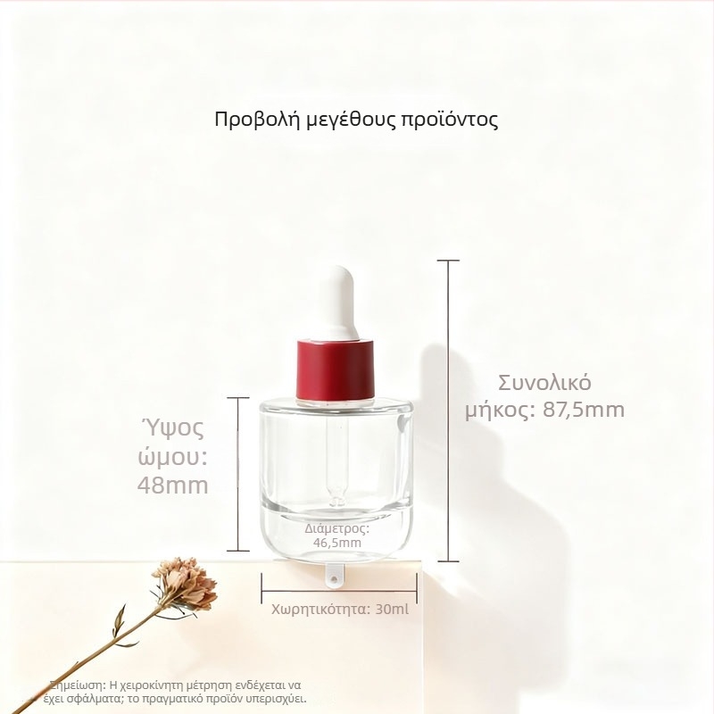 Μπουκάλι σταγονόμετρο από φυσητό γυαλί με κυλινδρικό επίπεδο ώμο για αιθέριο έλαιο; φινιρίσματα επιφάνειας: ψεκασμός επίστρωσης, θερμή σφράγιση, ηλεκτροπλατίωση; διαθέσιμες επιλογές προσαρμογής.