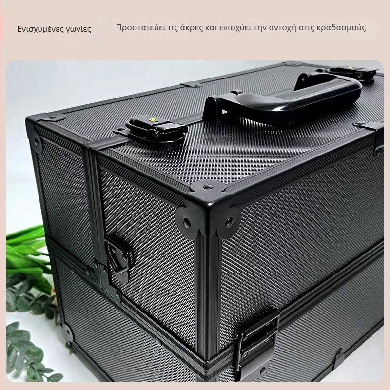 Φορητό κουτί μακιγιάζ και κοσμημάτων από κράμα αλουμινίου με κλειδαριά, επεκτεινόμενος εσωτερικός χώρος, κυλιόμενα ροδάκια