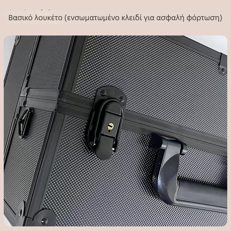 Φορητό κουτί μακιγιάζ και κοσμημάτων από κράμα αλουμινίου με κλειδαριά, επεκτεινόμενος εσωτερικός χώρος, κυλιόμενα ροδάκια