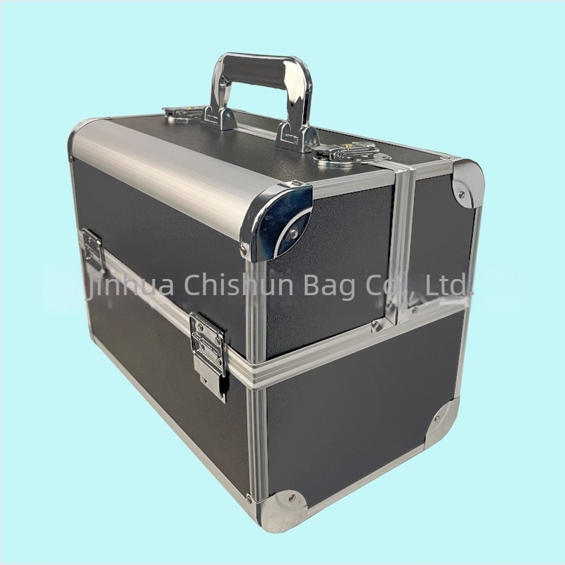 Φορητό πολυεπίπεδο καλλυντικό κουτί με επεκτεινόμενο στρώμα, πλαίσιο από κράμα αλουμινίου, κλείσιμο με λουκέτο, τροχοί μονής κατεύθυνσης