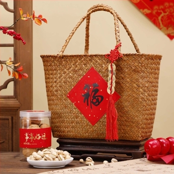 Mooncake gift box με χειροποίητο καλάθι από μπαμπού, Zhejiang προέλευση, χαρτόνι, ρετρό στυλ, κωδικός προϊόντος: Mid-autumn festival hand basket