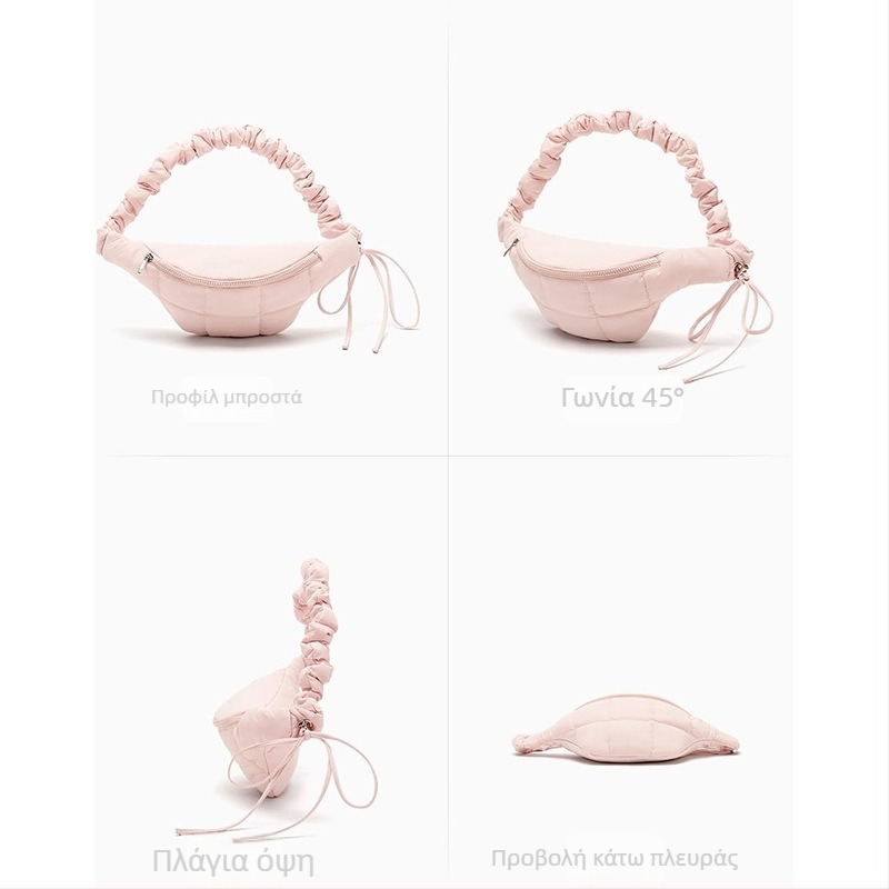 Τσάντα μέσης με κορδόνι — εξωτερικό νάιλον, κλείσιμο με φερμουάρ, επένδυση πολυεστέρα, εσωτερική θήκη εγγράφων, απαλή υφή