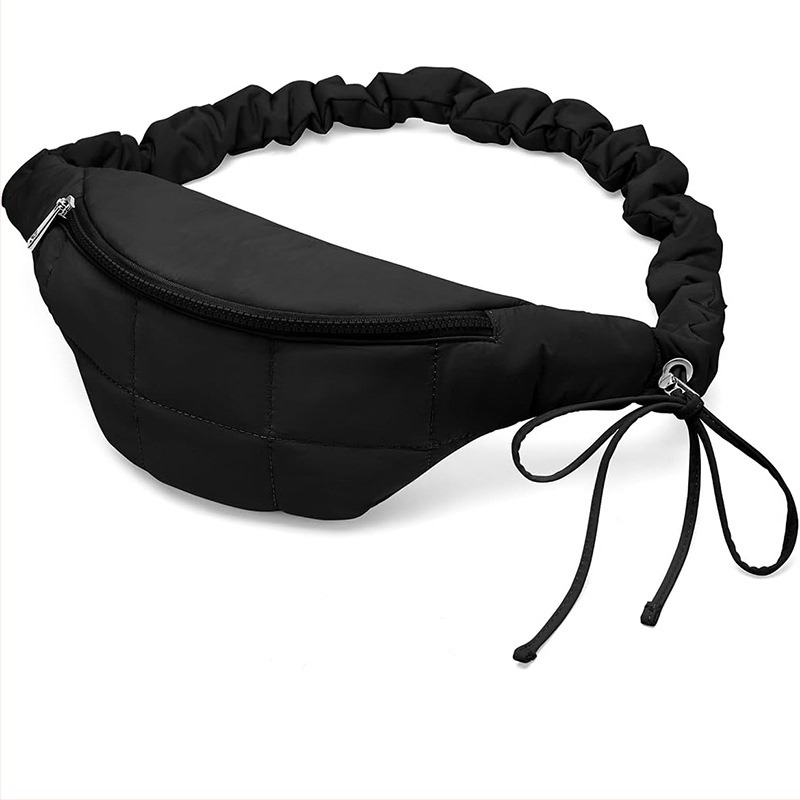 Τσάντα μέσης με κορδόνι — εξωτερικό νάιλον, κλείσιμο με φερμουάρ, επένδυση πολυεστέρα, εσωτερική θήκη εγγράφων, απαλή υφή