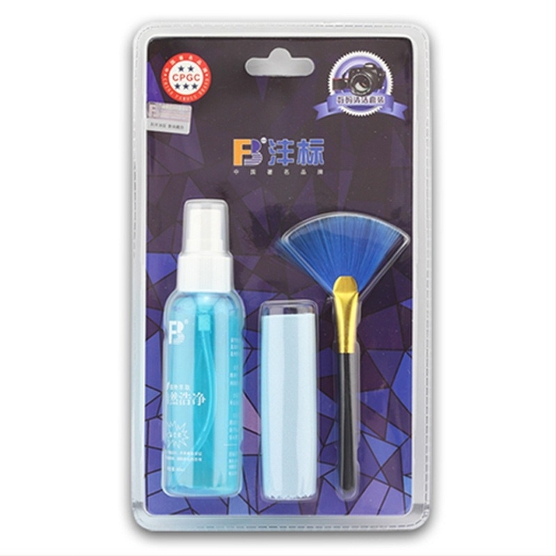 FB-QJT001 Σετ καθαρισμού για SLR ψηφιακές κάμερες – πανάκι microfiber, βούρτσα, καθαριστικό; οικολογικό PVC υλικό; OEM επεξεργασία; κατάλληλο για ψηφιακές κάμερες και φακούς SLR