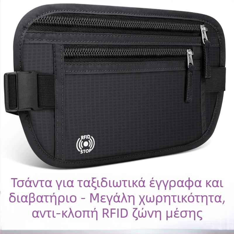 Νάιλον τσάντα μέσης με RFID προστασία κατά της κλοπής, για αθλητικά σε εξωτερικούς χώρους, unisex, μονόχρωμο σχέδιο, επένδυση πολυεστέρα
