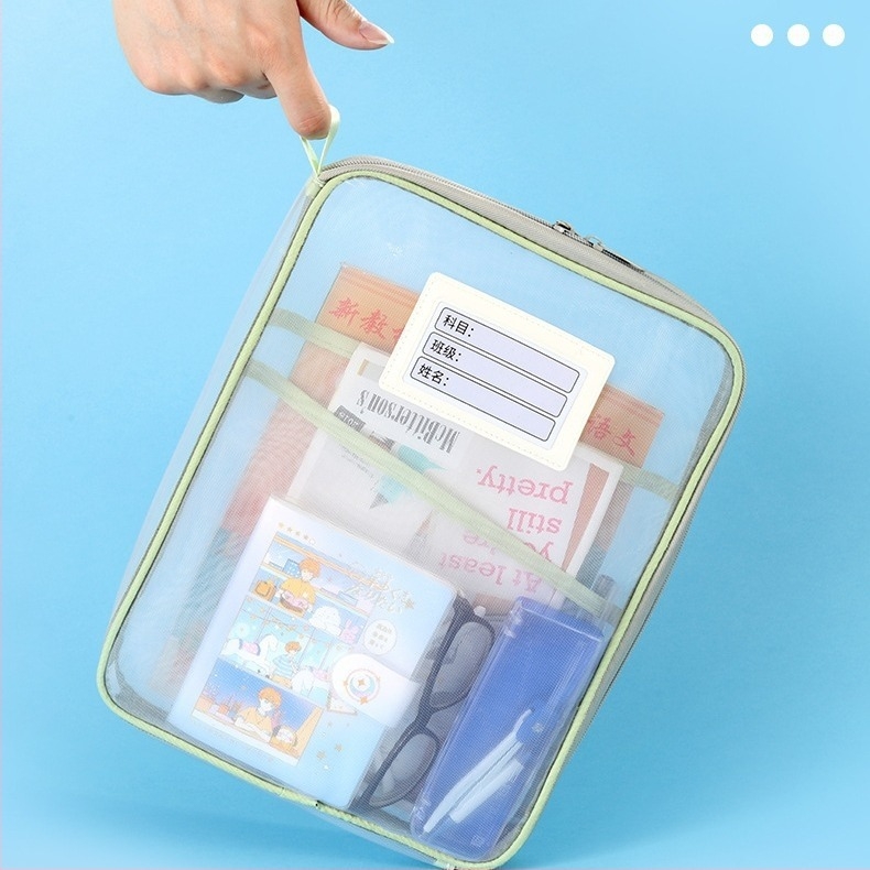 Kang Bai Τσάντα Μαθημάτων με L-τύπου Μεγάλο Άνοιγμα, Νάιλον Δικτυωτό Υλικό, Φερμουάρ