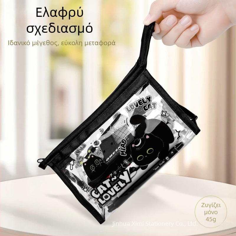 Θήκη μολυβιών με σχέδιο γάτας-καρτούν, διαφανής PVC, Ximi, Κορεατική έκδοση