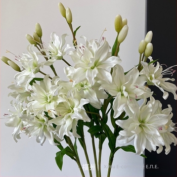 Τεχνητό λουλούδι κρίνος για τραπέζι, διπλό άνθος, ευρωπαϊκό στυλ, ελαφριά πολυτέλεια; Υλικά: Πλαστικό, μαλακό καουτσούκ, μεταξωτό λουλούδι