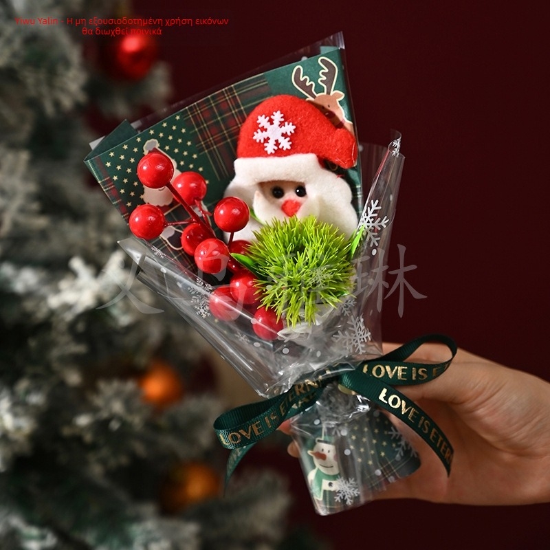 Μπουκέτο αποξηραμένων λουλουδιών με Αγιο Βασίλη, SD001, 20 g, χειροποίητη διακόσμηση