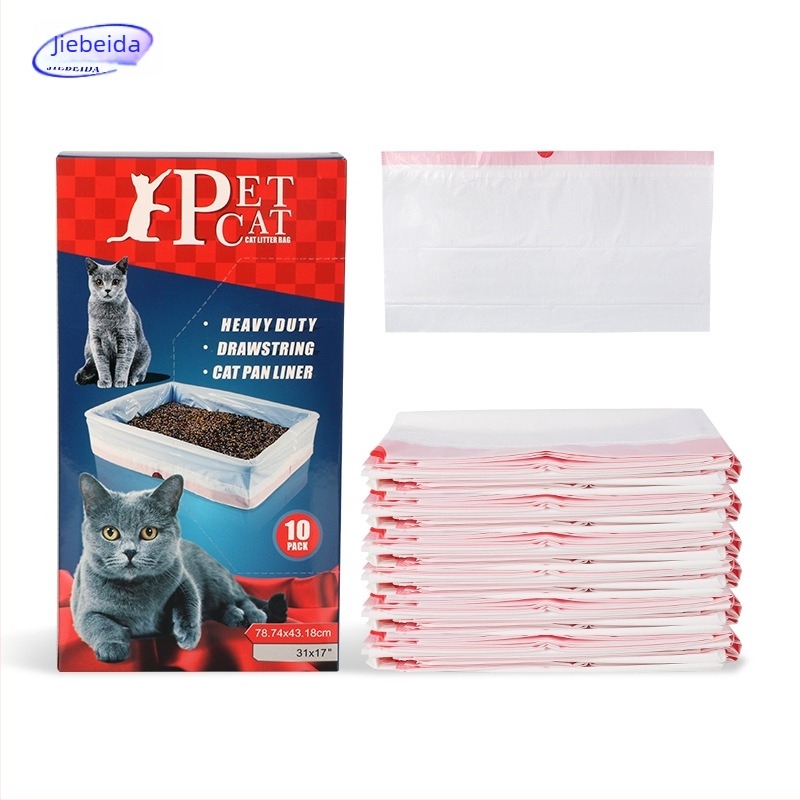 Χοντρές PE σακούλες απορριμμάτων για γατοκουτί άμμου με κορδόνι, 10 τεμάχια ανά συσκευασία