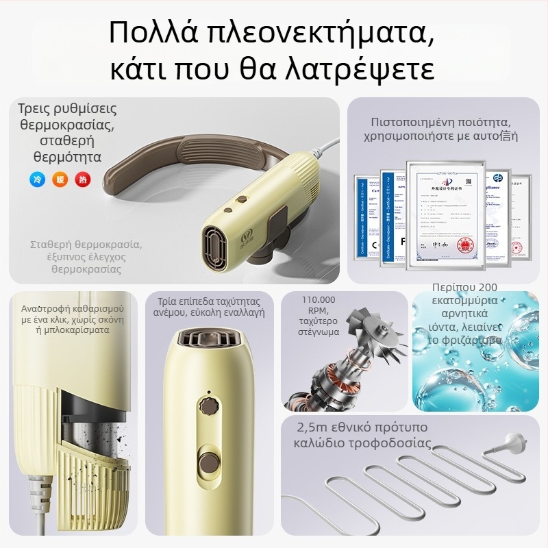 Στεγνωτήρας περιποίησης κατοικίδιων με κρεμάμενο γύρω από τον λαιμό σχεδιασμό, μοντέλο M1, 1200–1599W, 220V, προστασία από υπερθέρμανση, κινητήρας brushless