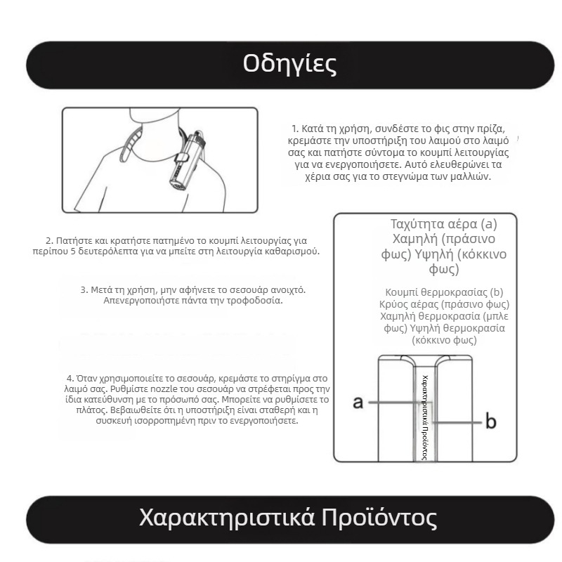 Στεγνωτήρας μαλλιών για κατοικίδια με κρεμαστό γύρω από τον λαιμό – υψηλή ισχύς, χαμηλός θόρυβος, αρνητικά ιόντα, 1600–1999W, 220V