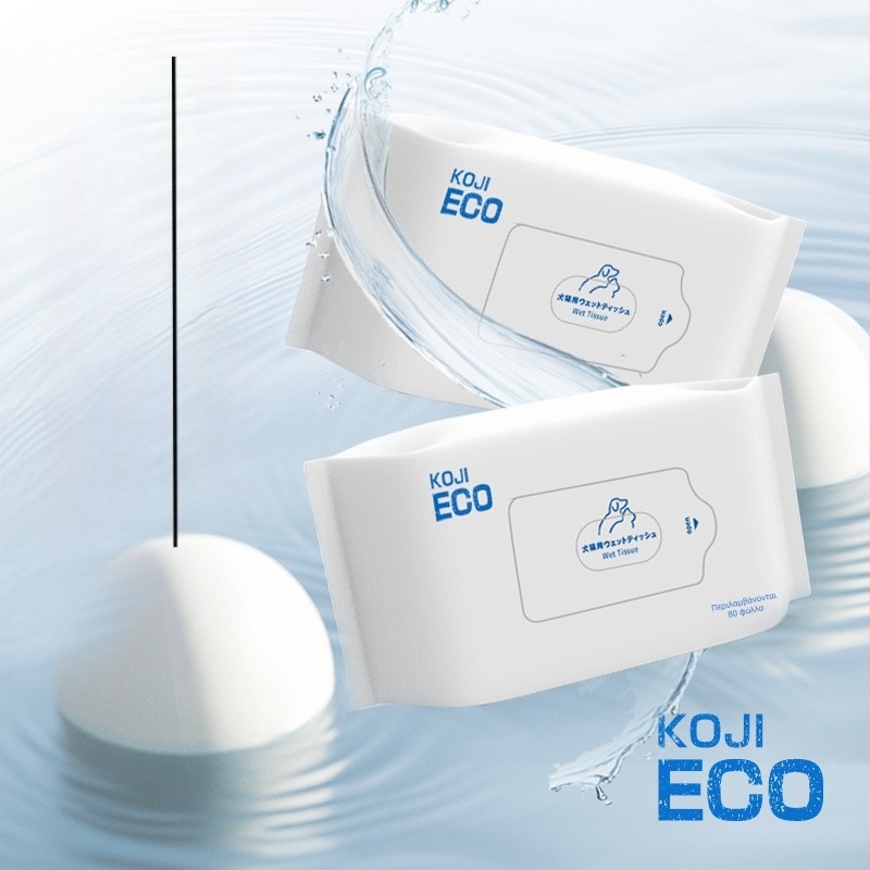 KOJIMA ECO Υγρά μαντηλάκια κατοικίδιων, για γάτες και σκύλους, καθαρισμός δακρύων και σώματος χωρίς πλύσιμο, αποσμητικά