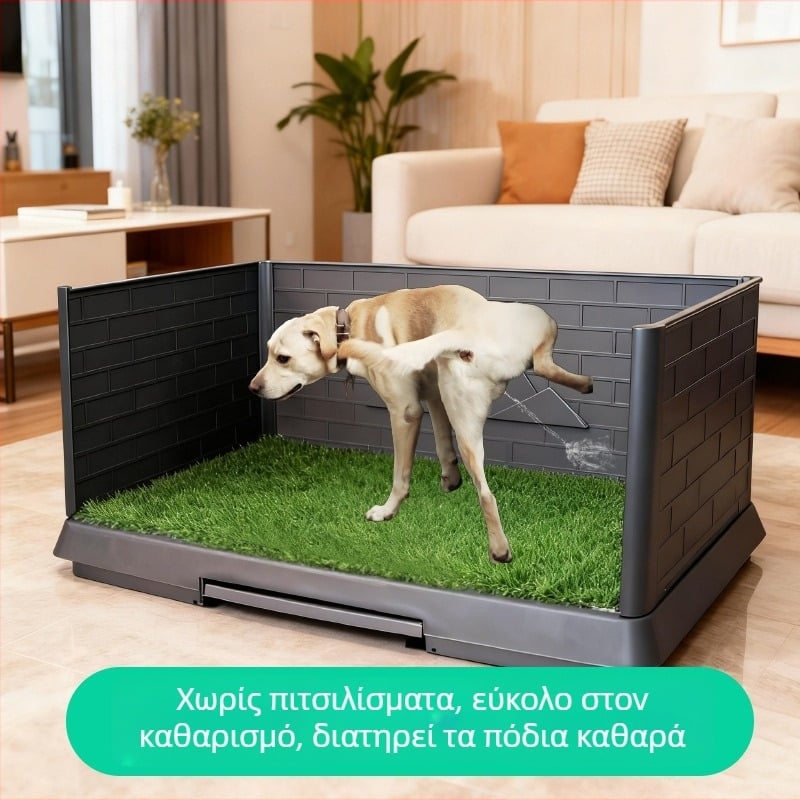Τουαλέτα σκύλου με τεχνητό χλοοτάπητα, τρίπλευρη περίφραξη, πάτος ούρων — Longmai