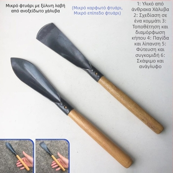 Φτυάρι με ξύλινο κοντάρι και λεπίδα από εργαλειακό ατσάλι· βάρος κεφαλής 150 g· κατάλληλο για κηπουρική, φύτευση και διαμόρφωση τοπίου
