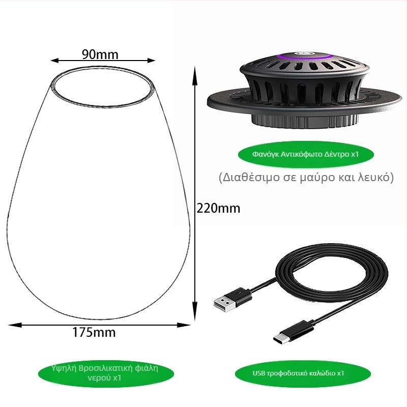 Fanong Σετ Φωτισμού Φυτών με Φιάλη-Σταγόνα από Γυαλί Υψηλής Διαφάνειας για Μικρο-Οικολογικό Βάζο