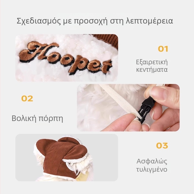 Hoopet Lei Feng καπέλο για γάτες και σκύλους – γλυκό αξεσουάρ κεφαλιού, φθινοπωρινό και χειμερινό ζεστό καπέλο εξωτερικού χώρου
