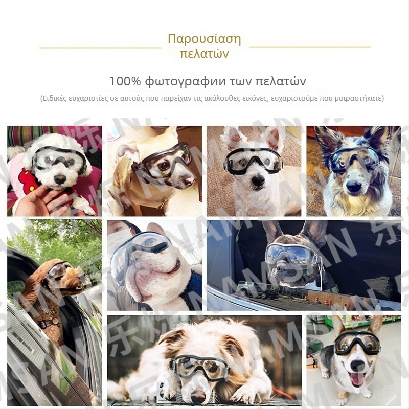 Γυαλιά σκύλων με φακούς πολυκαρβονάτου, σκελετός από καουτσούκ, αδιάβροχα, ανθεκτικά στον άνεμο, UV προστασία