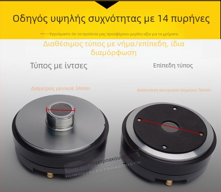 Υψηλοσυχνοτικός οδηγός κεφαλής με κέρας HWQD44-01, 40W, 6Ω, 2–18 kHz, ευαισθησία 110 dB