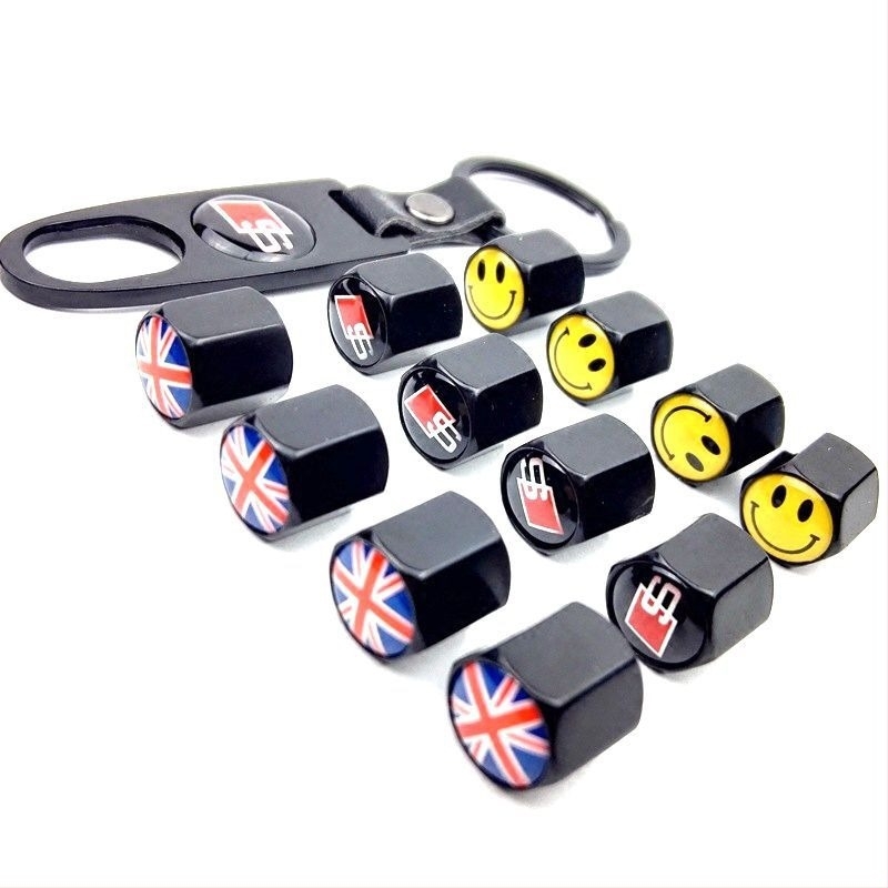 Κάλυμμα βαλβίδας ελαστικού με βιδωτό σχεδιασμό, βρετανικού τύπου βιδώματος, παγκόσμια συμβατότητα, σχέδιο με χαμογελαστό φλάγκ