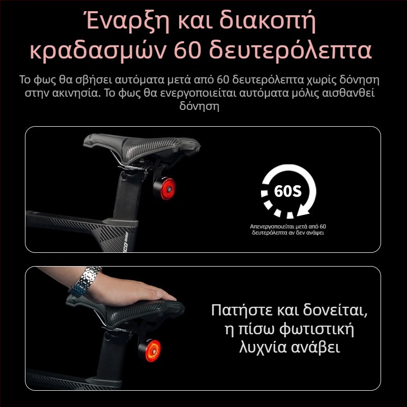 Tu Liao φανάρι πίσω για ποδήλατο με ευφυή αισθητήρα φρένου, για νυχτερινή ποδηλασία σε δρόμους και βουνά, επαναφορτιζόμενο με εξαρτήματα φόρτισης