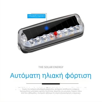 LED πίσω φανάρι με ηλιακή τροφοδοσία για μοτοσικλέτες και ελαφρά οχήματα — φλας αποτροπής πρόσκρουσης από πίσω, χωρίς καλώδια, φωτεινό φως φρένων/προειδοποίησης, 1W, 5V, 1A, 50 000 ώρες