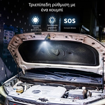 Φως εργασίας για επισκευές αυτοκινήτων με COB LED, αντιολισθητικό κλιπ, περιστροφή 360°, επαναφορτιζόμενη μπαταρία 10000 mAh, εμβέλεια <50 m, φορτιστής περιλαμβάνεται